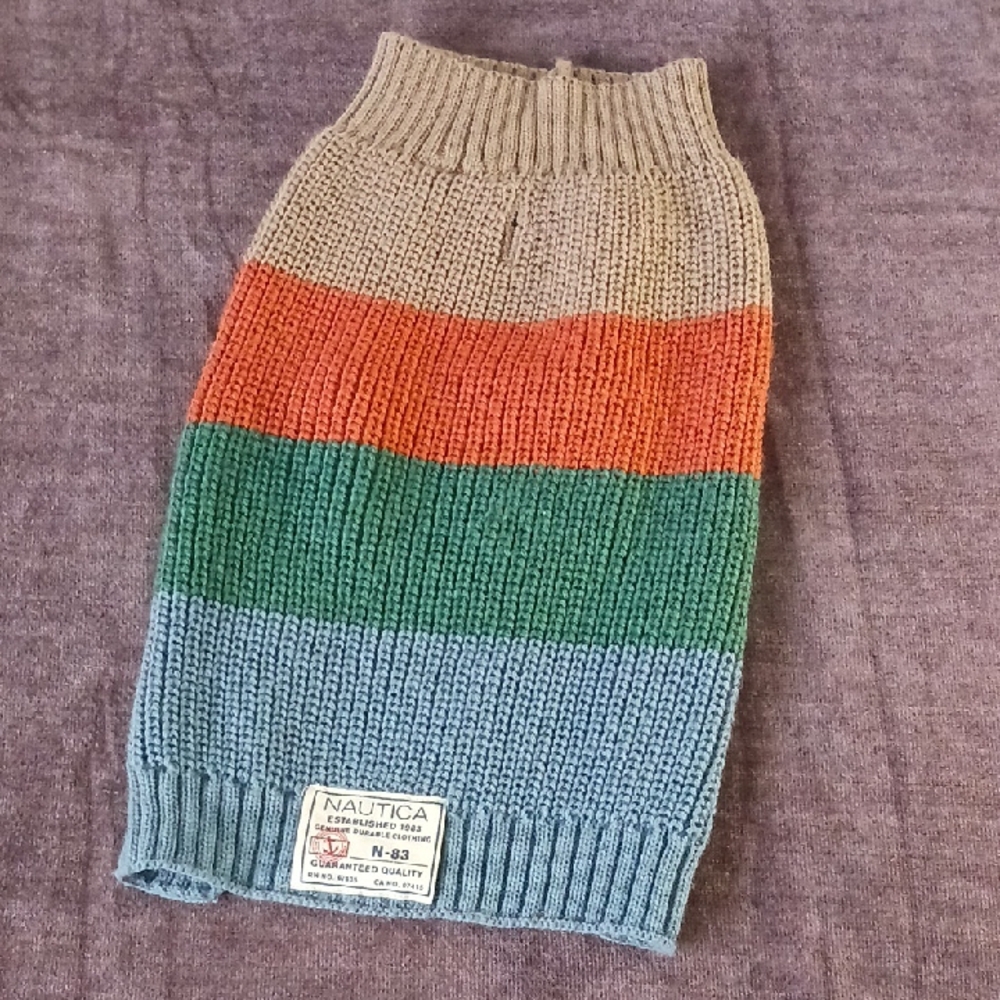 Nautica Multicolor Striped Knit Vest — Beige, Orange, Green, Blue